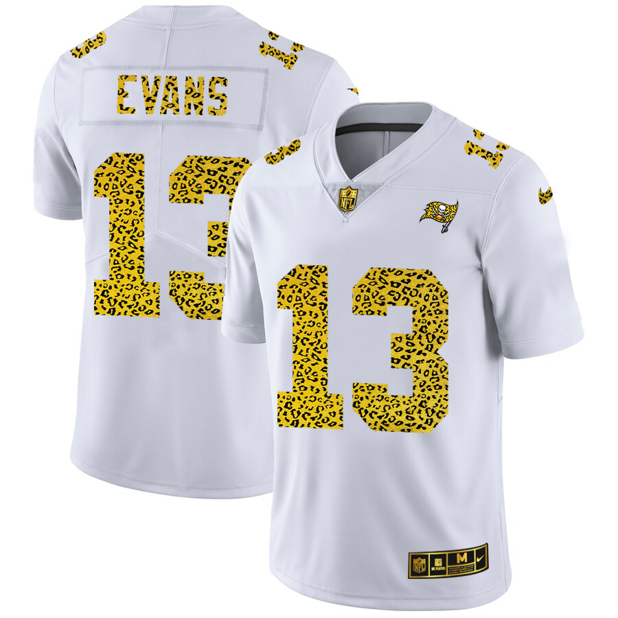 Tampa Bay Buccaneers #13 Mike Evans Men's Flocked Leopard Print Vapor Limited Jersey White