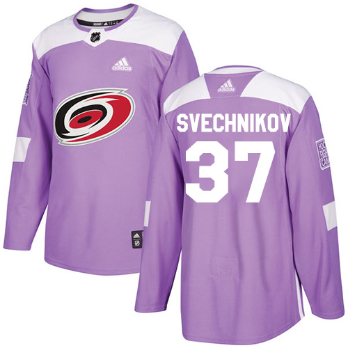 Adidas Carolina Hurricanes #37 Andrei Svechnikov Purple Authentic Fights Cancer Stitched Jersey Men's