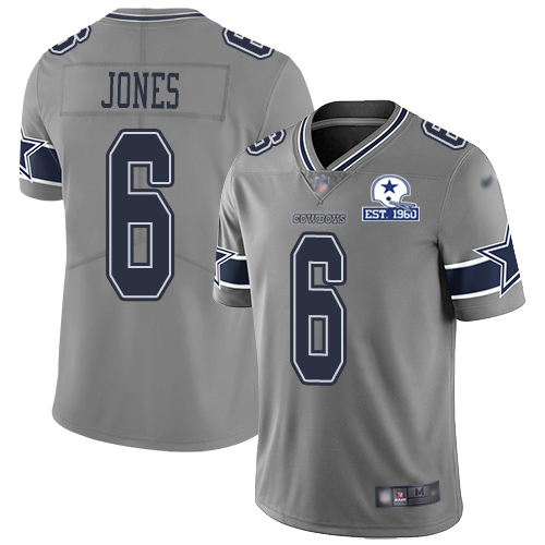 Dallas Cowboys #6 Chris Jones Gray Men's Stitched With Established In 1960 Patch Limited Inverted Legend Jersey Men's