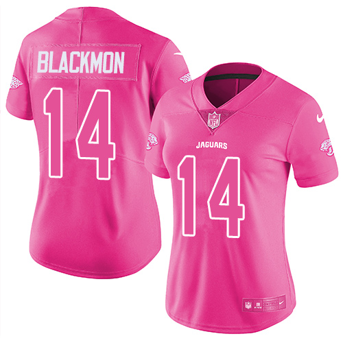 Jacksonville Jaguars #14 Justin Blackmon Pink Women's Stitched Limited Rush Fashion Jersey Womens