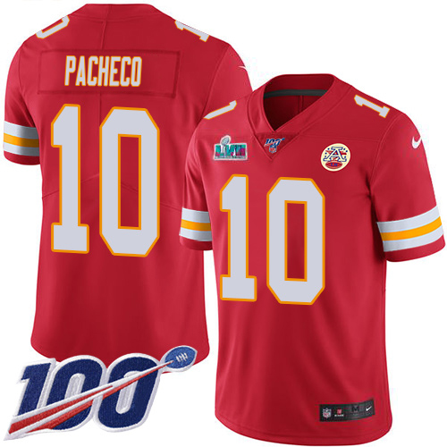 Chiefs #10 Isiah Pacheco Red Team Color Super Bowl LVII Patch Youth Stitched 100th Season Vapor Limited Jersey