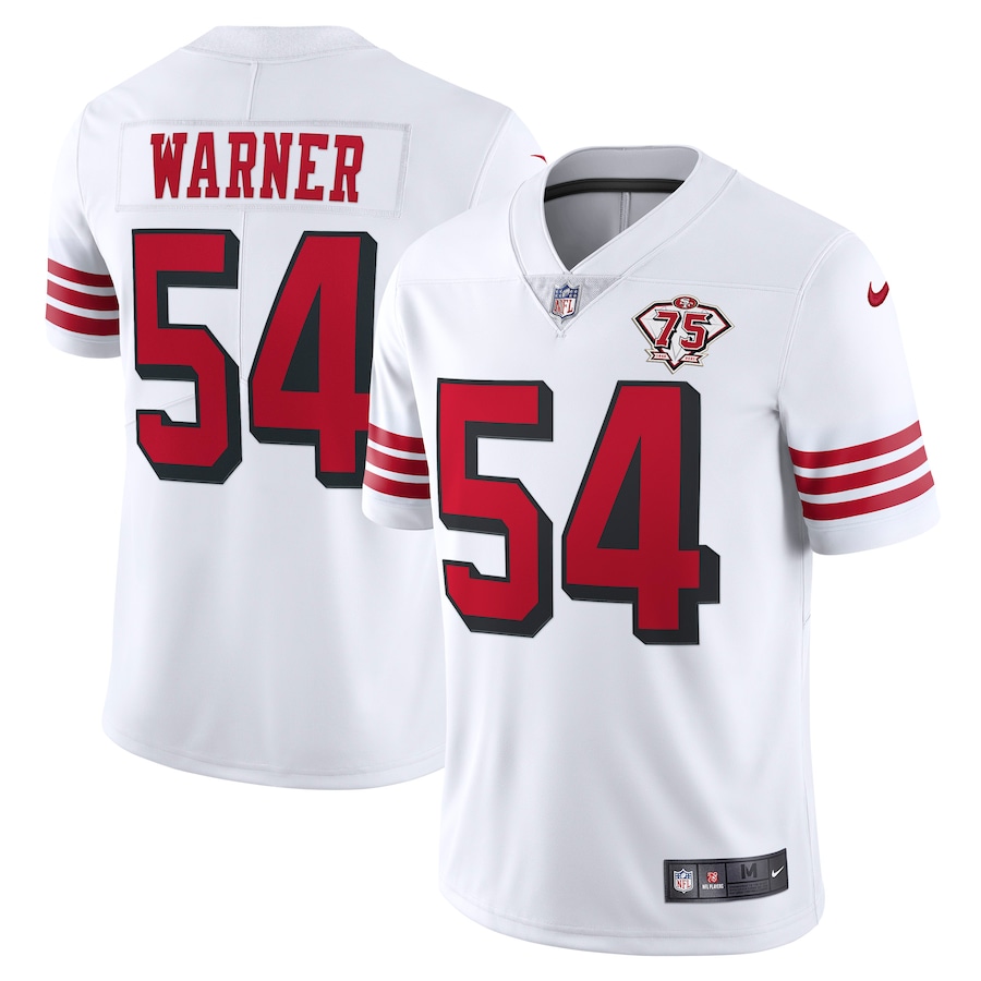 49ers #54 Fred Warner White Rush Men's 75th Anniversary Stitched Vapor Untouchable Limited Jersey