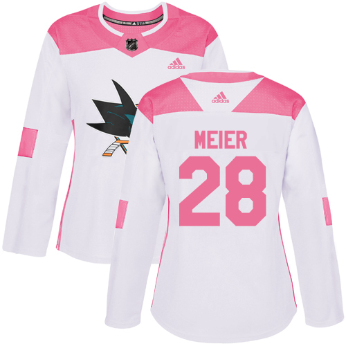 Adidas San Jose Sharks #28 Timo Meier White/Pink Authentic Fashion Women's Stitched Jersey Womens