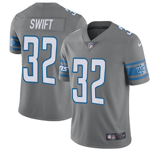 Detroit Lions #32 D'Andre Swift Gray Men's Stitched Limited Rush Jersey Men's