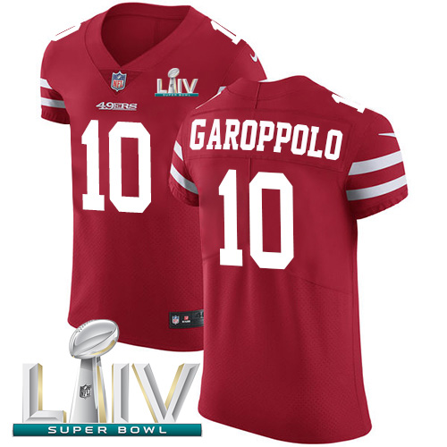 49ers #10 Jimmy Garoppolo Red Super Bowl LIV 2020 Team Color Men's Stitched Vapor Untouchable Elite Jersey