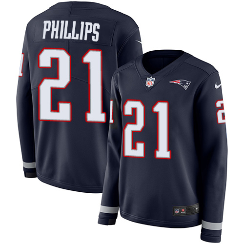 New England Patriots #21 Adrian Phillips Navy Blue Team Color Women's Stitched Limited Therma Long Sleeve Jersey Womens