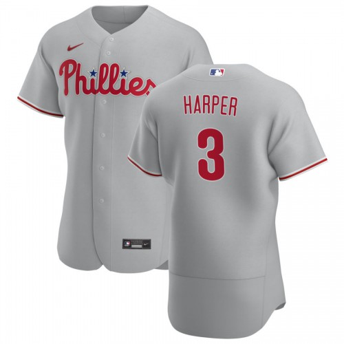 Philadelphia Philadelphia Phillies #3 Bryce Harper Men's Gray Road 2020 Authentic Player Jersey Men's