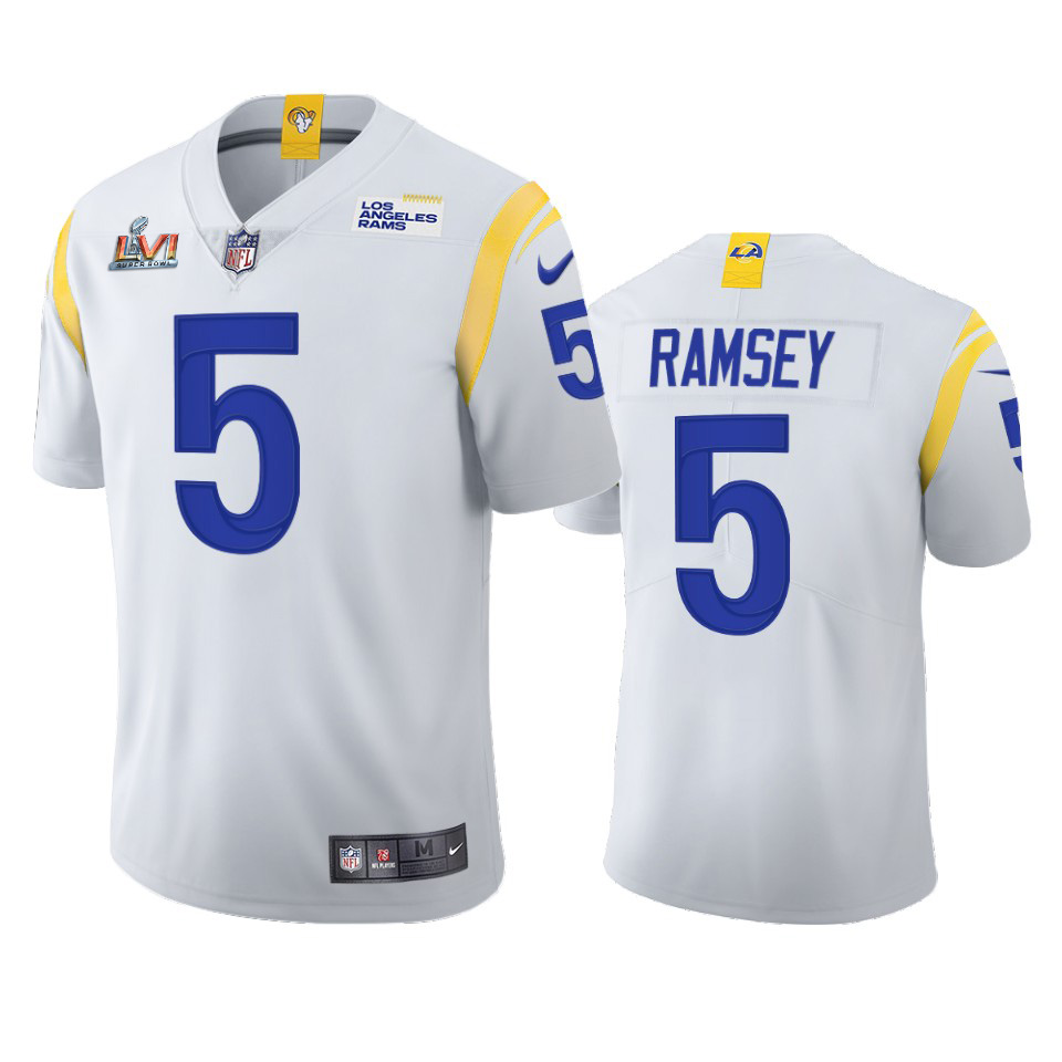 Los Angeles Rams #5 Jalen Ramsey Men's Super Bowl LVI Patch 2021 Vapor Limited Jersey - White