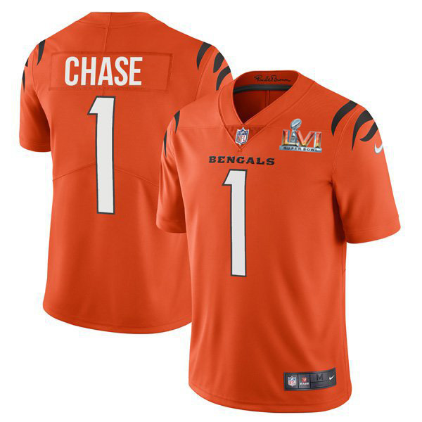 Cincinnati Bengals #1 Ja'Marr Chase Orange Super Bowl LVI Patch Youth Alternate Vapor Limited Jersey