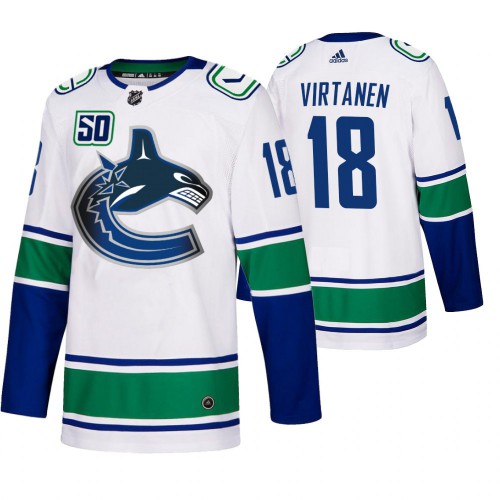 Vancouver Vancouver Canucks #18 Jake Virtanen 50th Anniversary Men's White 2019-20 Away Authentic Jersey Men's