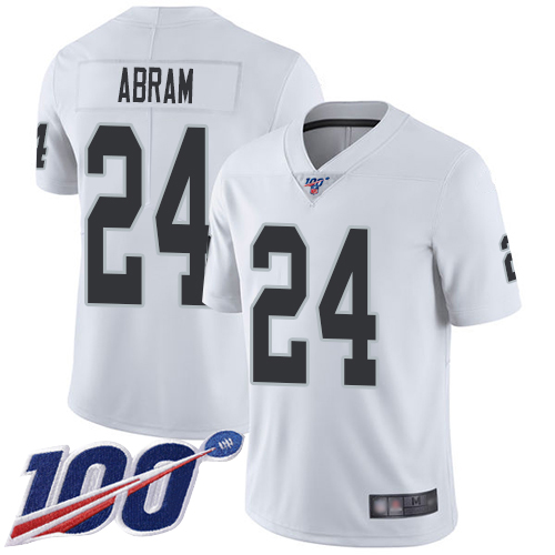 Raiders #24 Johnathan Abram White Men's Stitched 100th Season Vapor Limited Jersey
