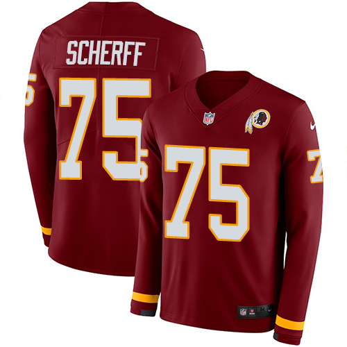 Washington Commanders #75 Brandon Scherff Burgundy Red Team Color Men's Stitched Limited Therma Long Sleeve Jersey Men's