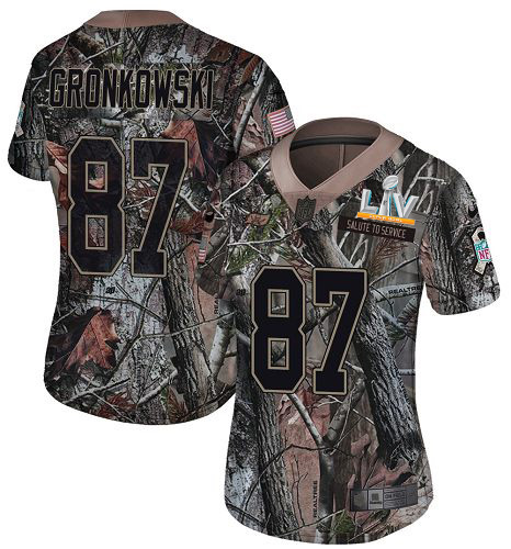 Buccaneers #87 Rob Gronkowski Camo Women's Super Bowl LV Bound Stitched Limited Rush Realtree Jersey