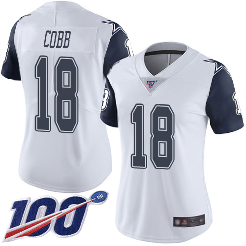 Dallas Cowboys #18 Randall Cobb White Women's Stitched Limited Rush 100th Season Jersey Womens