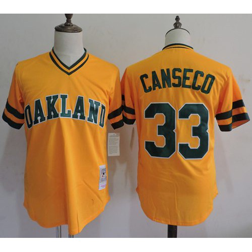 Mitchell And Ness Oakland Athletics #33 Jose Canseco Yellow Throwback Stitched Jersey Men's