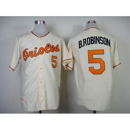 Mitchell And Ness 1989 Baltimore Orioles #5 Brooks Robinson Cream Throwback Stitched Jersey Men's