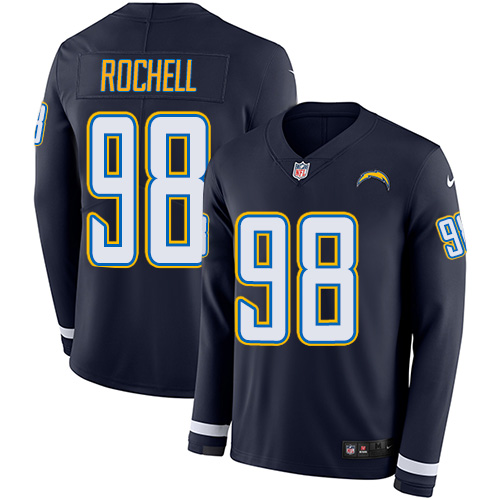 Los Angeles Chargers #98 Isaac Rochell Navy Blue Team Color Men's Stitched Limited Therma Long Sleeve Jersey Men's