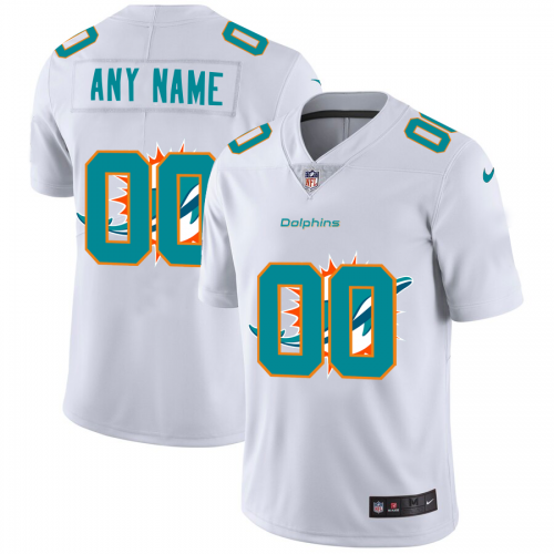 Miami Dolphins Custom White Men's Team Logo Dual Overlap Limited Jersey