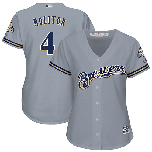 Milwaukee Brewers #4 Paul Molitor Grey Road Women's Stitched Jersey Womens