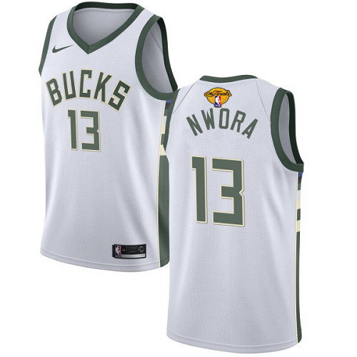 Milwaukee Bucks #13 Jordan Nwora Mens 2021 Finals Bound Swingman Association Edition Jersey White Youth