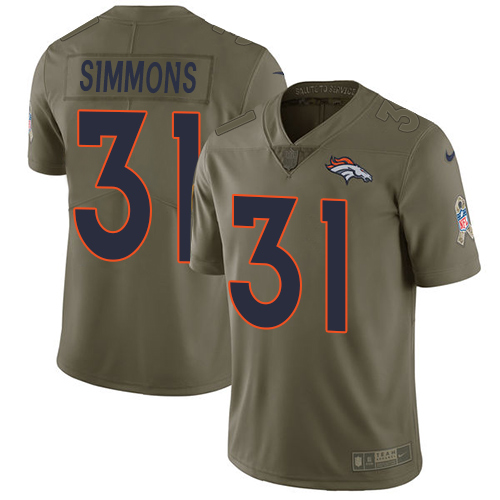 Broncos #31 Justin Simmons Olive Youth Stitched Limited 2017 Salute To Service Jersey