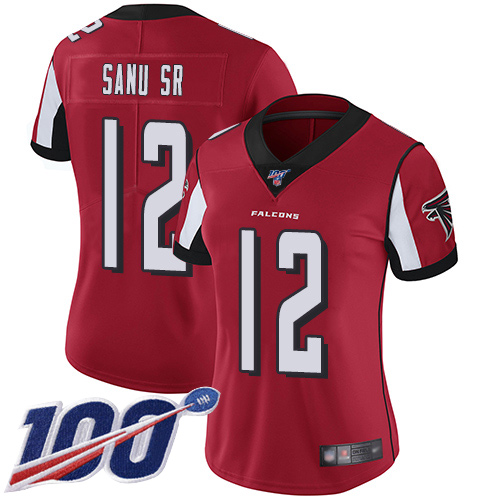 Atlanta Falcons #12 Mohamed Sanu Sr Red Team Color Women's Stitched 100th Season Vapor Limited Jersey Womens