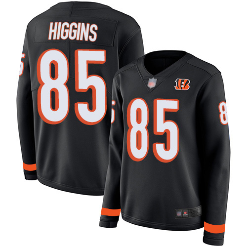 Bengals #85 Tee Higgins Black Team Color Women's Stitched Limited Therma Long Sleeve Jersey