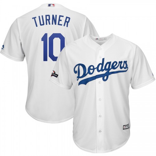 Los Angeles Los Angeles Dodgers #10 Justin Turner Majestic 2019 Postseason Home Official Cool Base Player Jersey White Men's