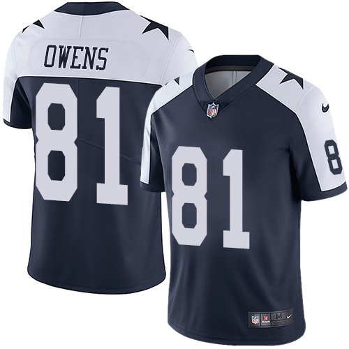 Dallas Cowboys #81 Terrell Owens Navy Blue Thanksgiving Men's Stitched Vapor Untouchable Limited Throwback Jersey Men's