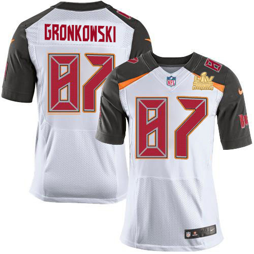 Buccaneers #87 Rob Gronkowski White Men's Super Bowl LV Champions Patch Stitched New Elite Jersey