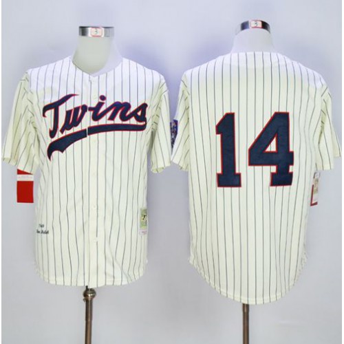 Mitchell And Ness 1969 Minnesota Twins #14 Kent Hrbek Cream Strip Throwback Stitched Jersey Men's