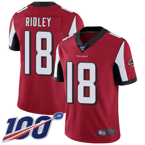 Falcons #18 Calvin Ridley Red Team Color Men's Stitched 100th Season Vapor Limited Jersey