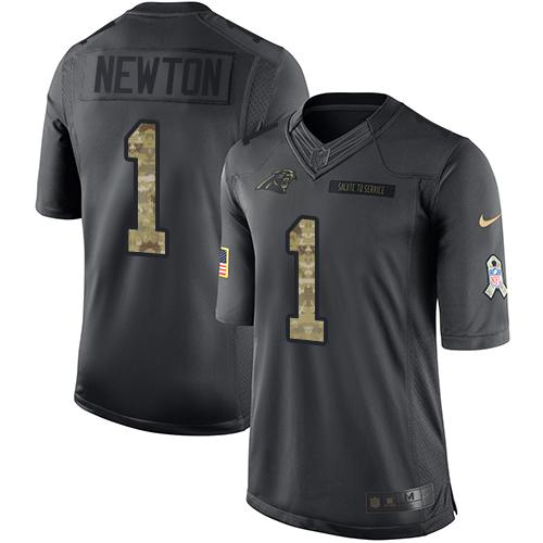 Carolina Panthers #1 Cam Newton Black Youth Stitched Limited 2016 Salute to Service Jersey Youth