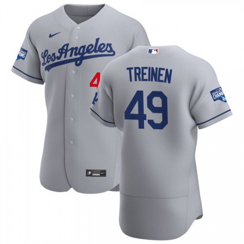 Los Angeles Los Angeles Dodgers #49 Blake Treinen Men's Gray Road 2020 World Series Champions Authentic Team Jersey Men's