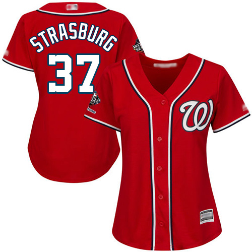 Washington Nationals #37 Stephen Strasburg Red Alternate 2019 World Series Champions Women's Stitched Jersey Womens