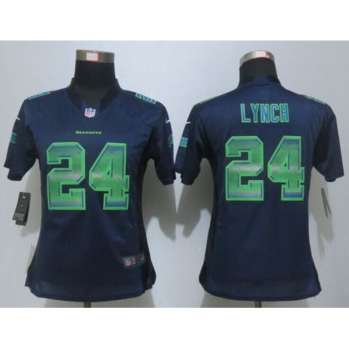 Seattle Seahawks #24 Marshawn Lynch Steel Blue Team Color Women's Stitched Elite Strobe Jersey Womens