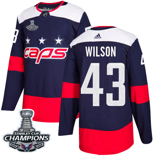 Adidas Washington Capitals #43 Tom Wilson Navy Authentic 2018 Stadium Series Stanley Cup Final Champions Stitched Jersey Men's