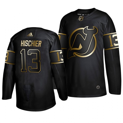 Adidas New Jersey Devils #13 Nico Hischier Men's 2019 Black Golden Edition Authentic Stitched Jersey Men's