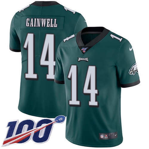 Eagles #14 Kenneth Gainwell Green Team Color Men's Stitched 100th Season Vapor Untouchable Limited Jersey