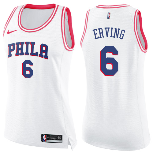 Philadelphia 76ers #6 Julius Erving White/Pink Womens Swingman Fashion Jersey Womens