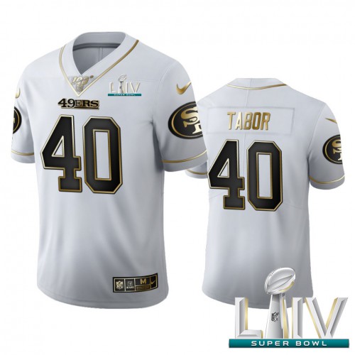 San Francisco San Francisco 49ers #40 Teez Tabor Men's White Golden Super Bowl LIV 2020 Edition Vapor Limited 100 Jersey Men's