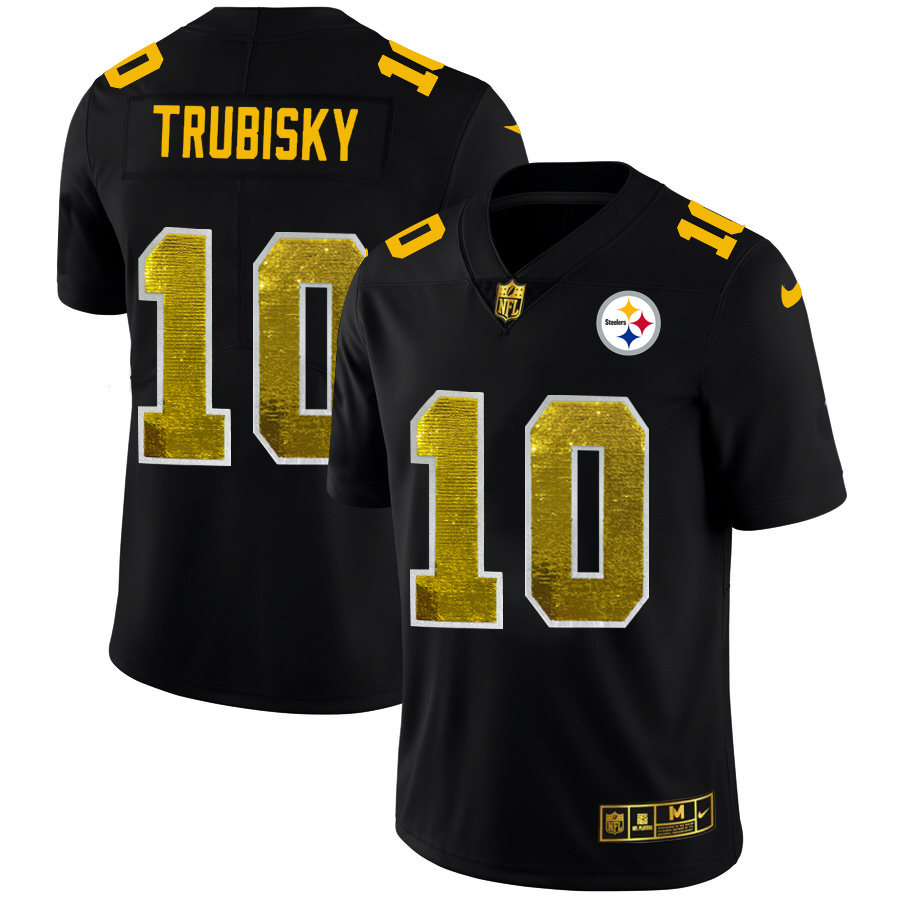 Pittsburgh Steelers #10 Mitchell Trubisky Men's Black Golden Sequin Vapor Limited Jersey