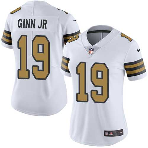 New Orleans Saints #19 Ted Ginn Jr White Women's Stitched Limited Rush Jersey Womens