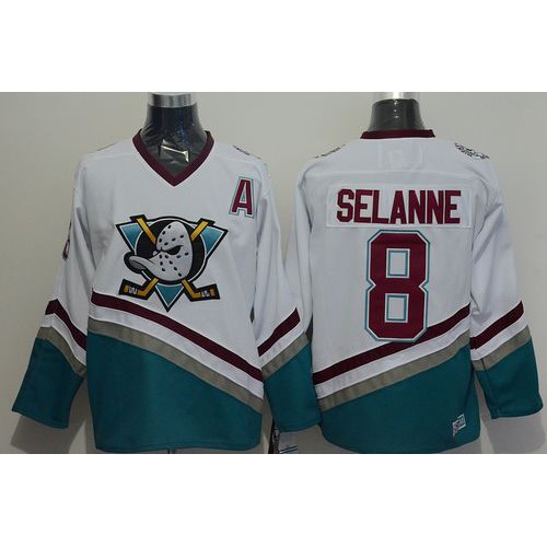 Anaheim Ducks #8 Teemu Selanne White CCM Throwback Stitched Jersey Men's