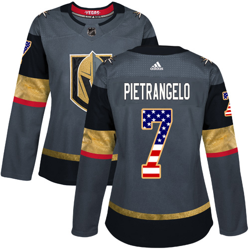 Adidas Golden Knights #7 Alex Pietrangelo Grey Home Authentic USA Flag Women's Stitched Jersey