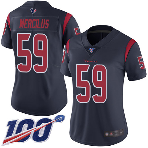 Houston Texans #59 Whitney Mercilus Navy Blue Women's Stitched Limited Rush 100th Season Jersey Womens