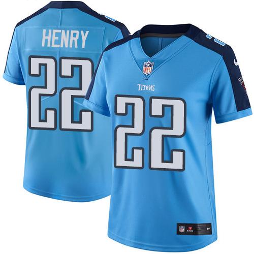 Titans #22 Derrick Henry Light Blue Women's Stitched Limited Rush Jersey