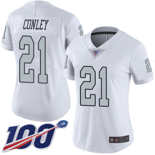 Las Vegas Raiders #21 Gareon Conley White Women's Stitched Limited Rush 100th Season Jersey Womens