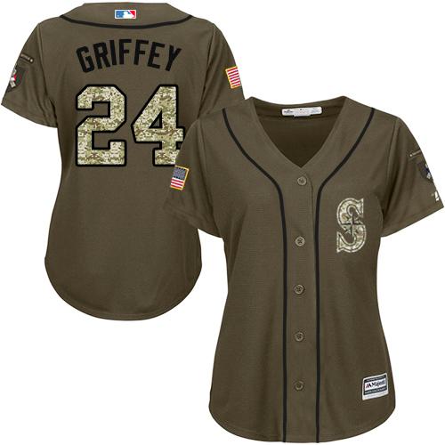 Seattle Mariners #24 Ken Griffey Green Salute to Service Women's Stitched Jersey Womens