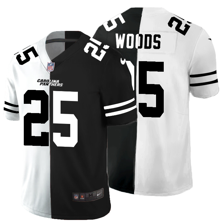 Carolina Panthers #25 Xavier Woods Men's Black V White Peace Split Vapor Untouchable Limited Jersey
